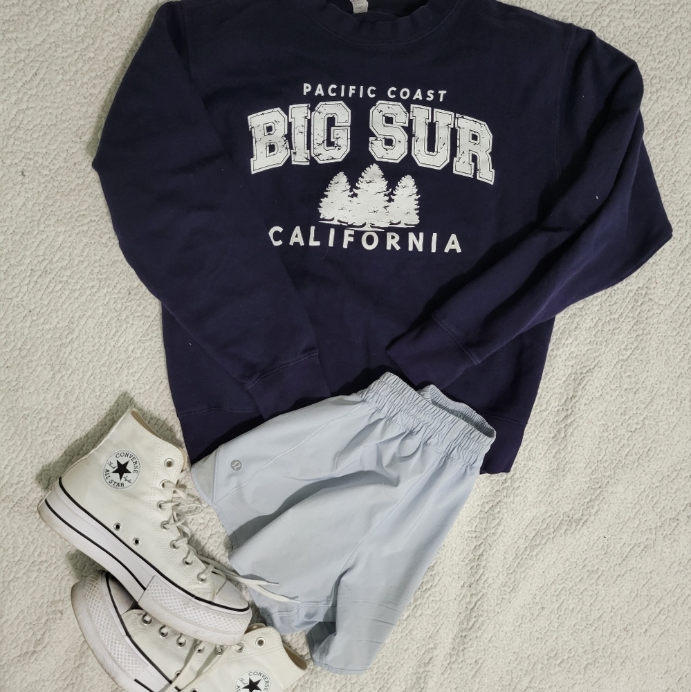 big sur crewneck fleece sweatshirt size small navy and white